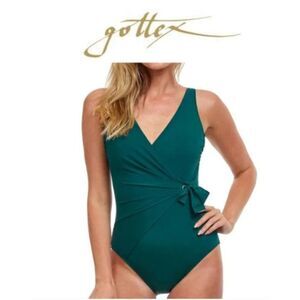 Gottex Women's Forest Green Vogue Surplice side bow One Piece Swimsuit size 12